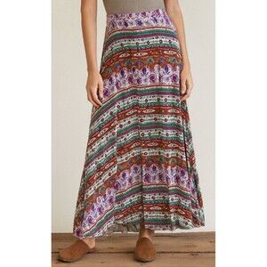 Tribal Skirt Womens Size 10 Maxi Crinkle Skirt Boho Gypsy Festival Colorful